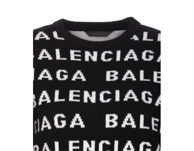 BALENCIAGA クロップドモノグラム黒セーター レディース - SS24