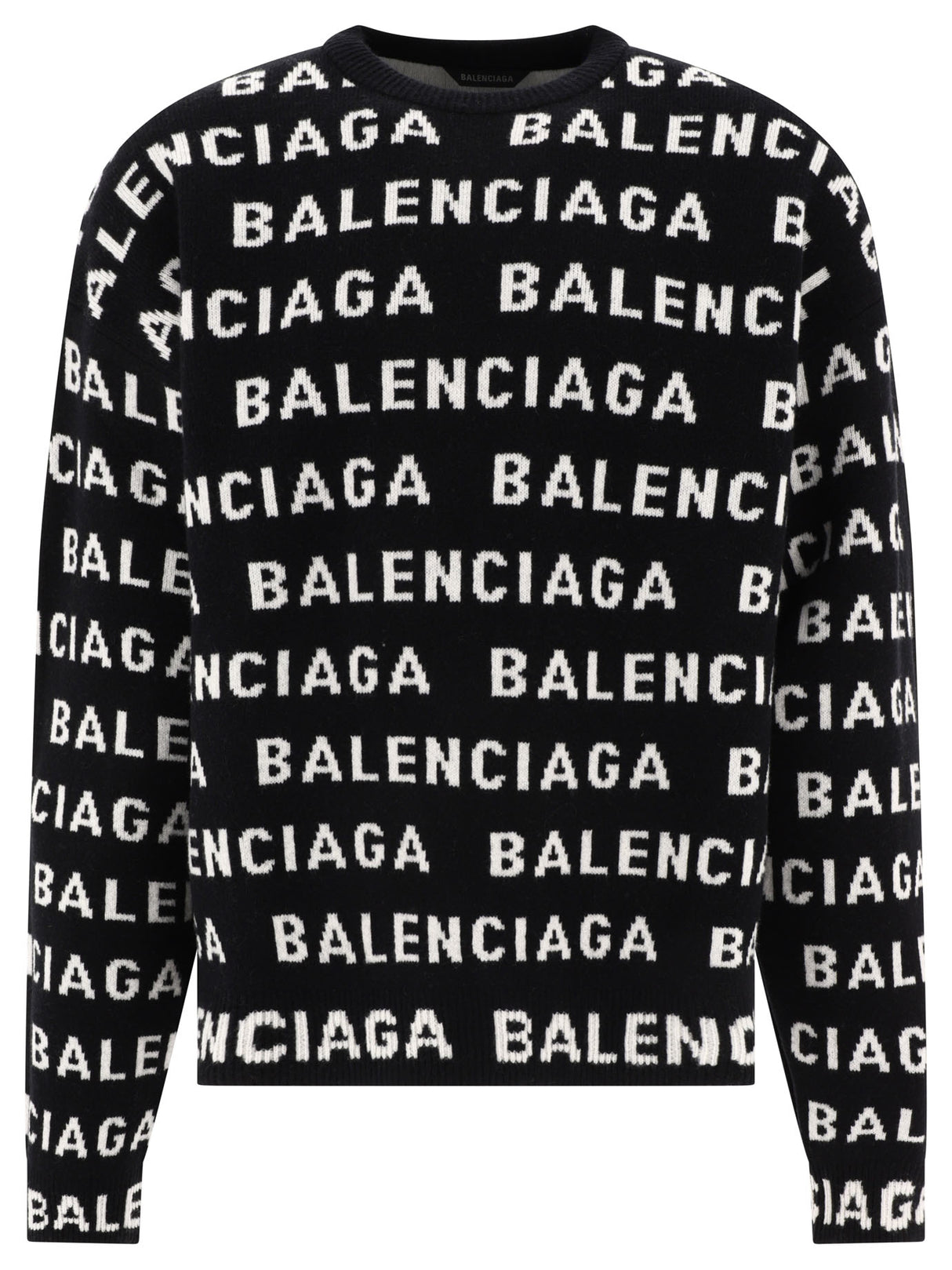 BALENCIAGA メンズロゴ総柄ニットクルーネックセーター