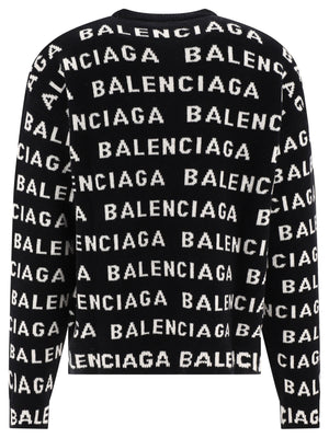 BALENCIAGA メンズロゴ総柄ニットクルーネックセーター