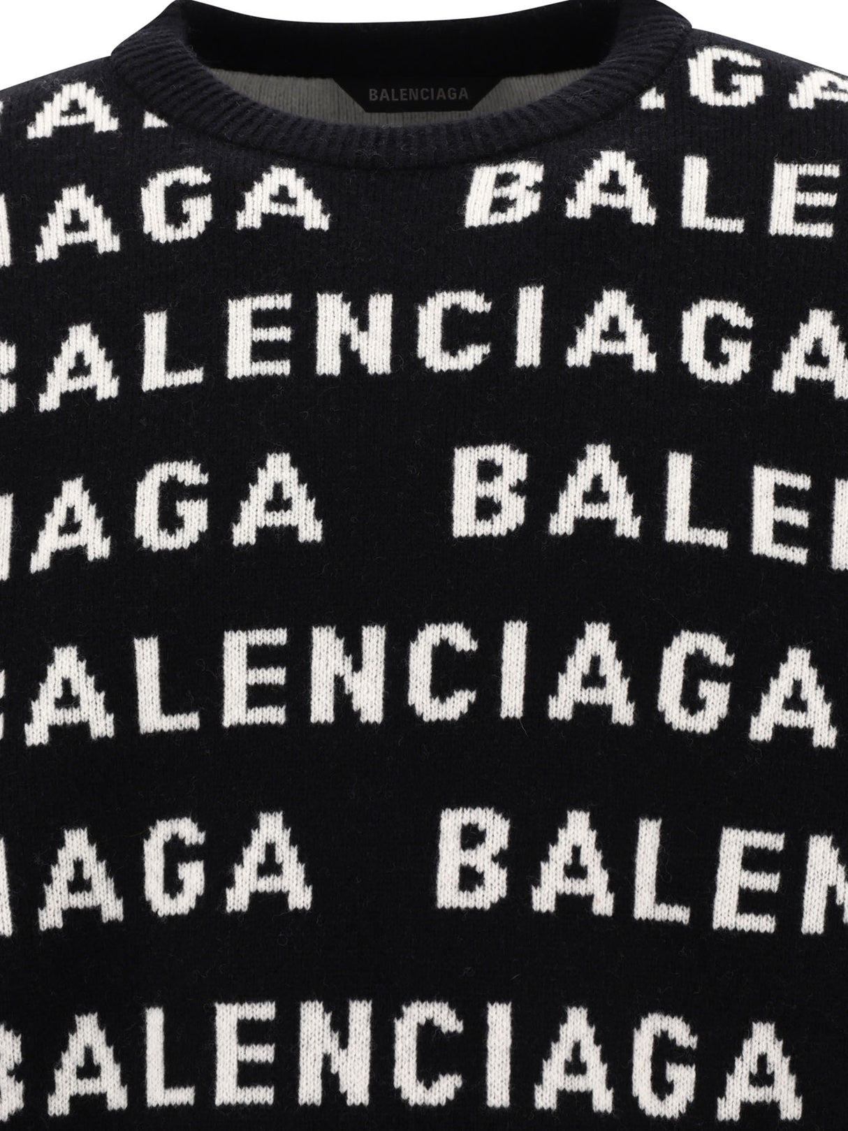 BALENCIAGA メンズロゴ総柄ニットクルーネックセーター