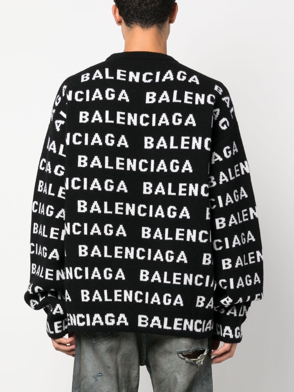 BALENCIAGA メンズロゴ総柄ニットクルーネックセーター