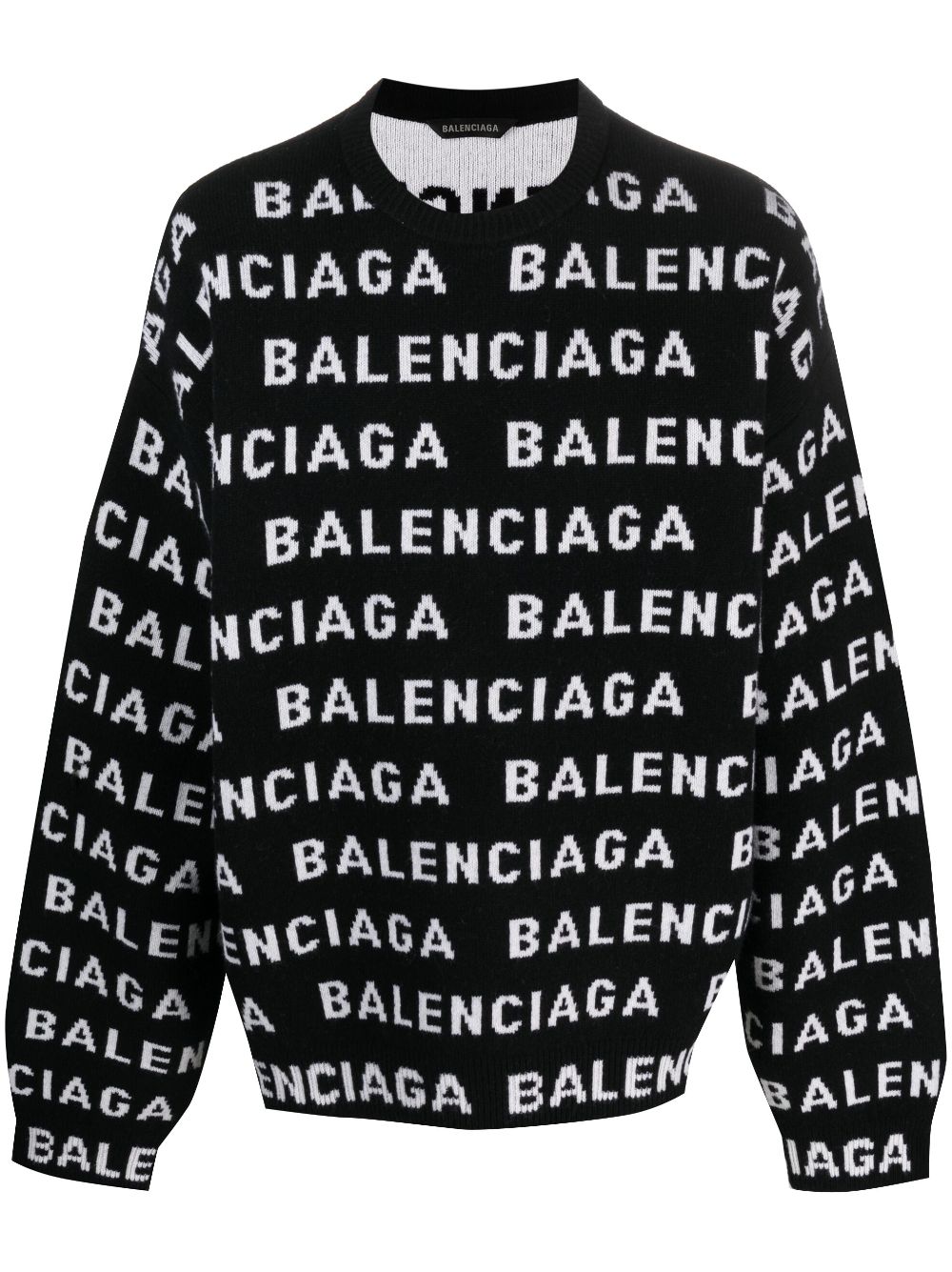 BALENCIAGA メンズロゴ総柄ニットクルーネックセーター