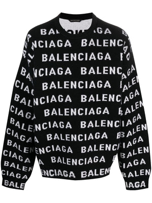 BALENCIAGA メンズロゴ総柄ニットクルーネックセーター