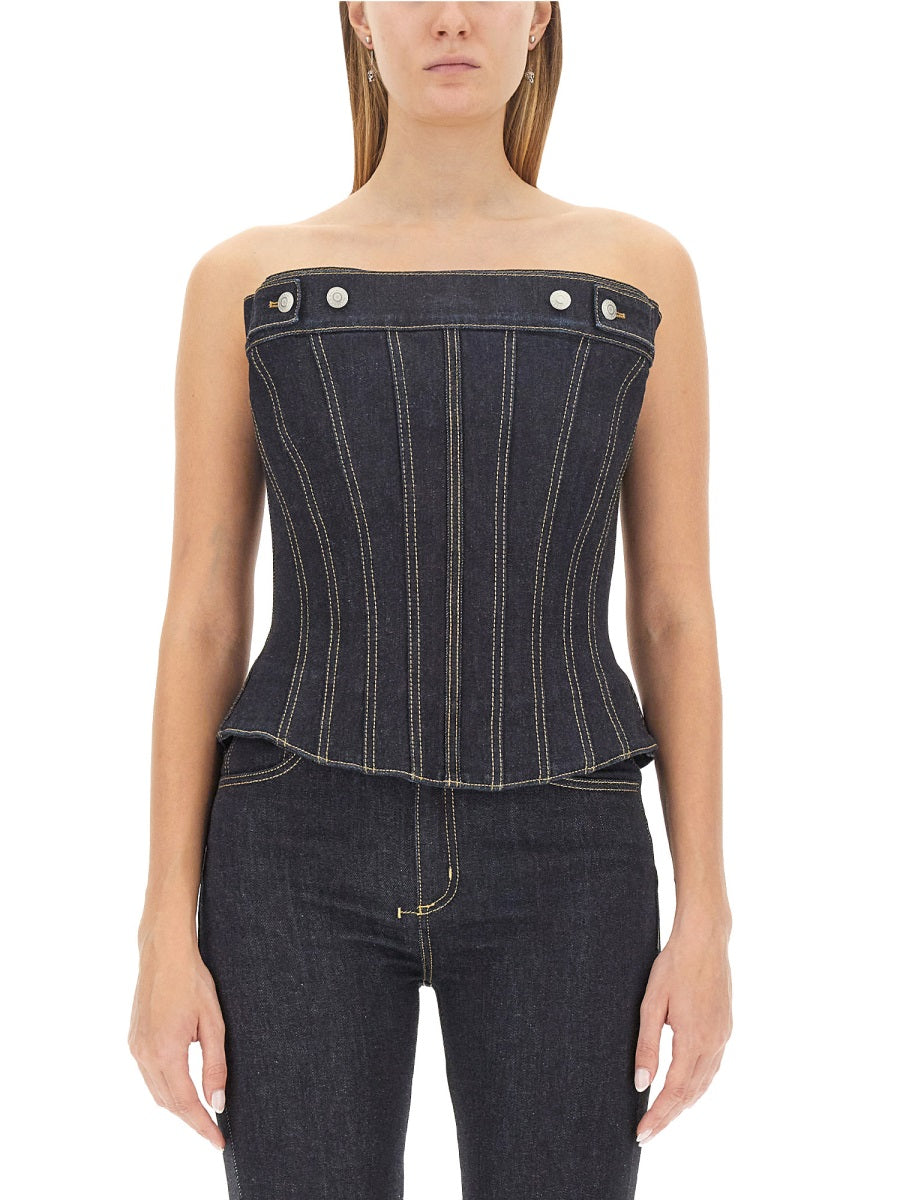 ALEXANDER MCQUEEN Slim Fit Bustier Top in Premium Cotton (Size 40 IT)