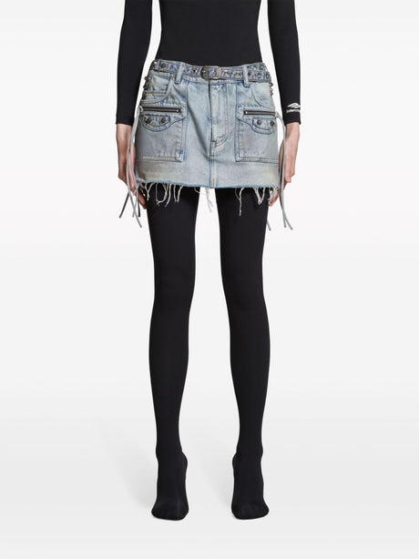 BALENCIAGA Fringe Edge Low Waist Denim Mini Skirt