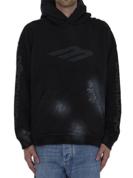 BALENCIAGA 3B ステンシル フーディー 黒色 斑点入り