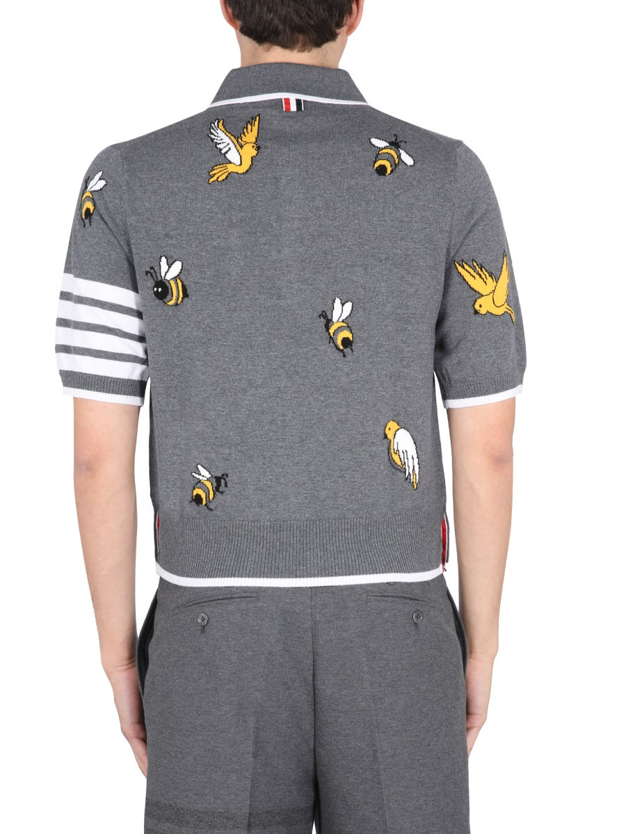 THOM BROWNE Classic Polo with Birds & Bees Print - SS23