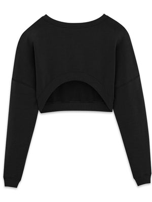 SAINT LAURENT ブラックアシンメトリックコットンクルーネックスウェットシャツ（女性用）