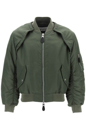 ALEXANDER MCQUEEN Convertible Bomber Jacket in Nylon Satin for Men - Khaki