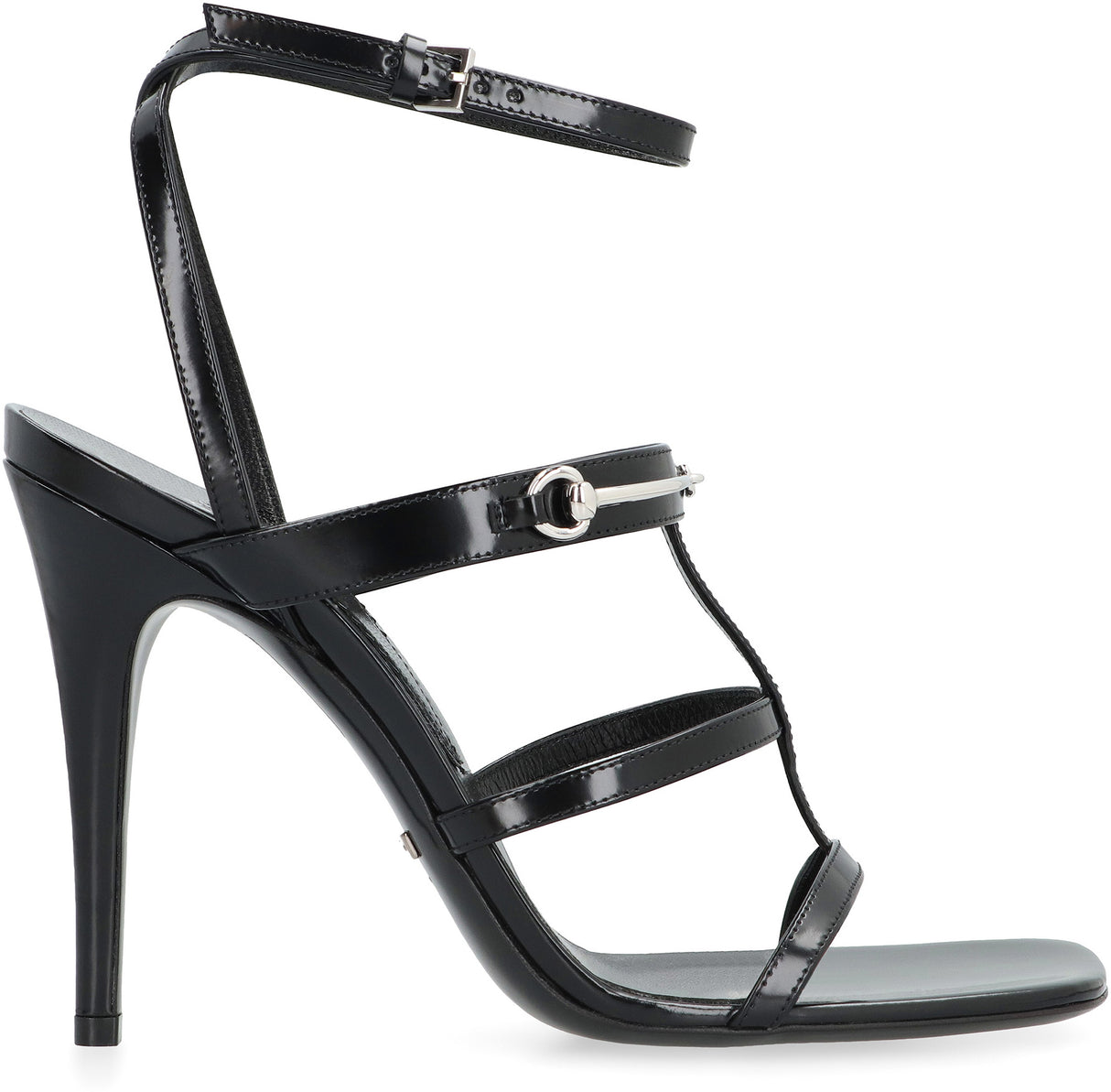 GUCCI White Leather Heeled Sandals with Horsebit Detail