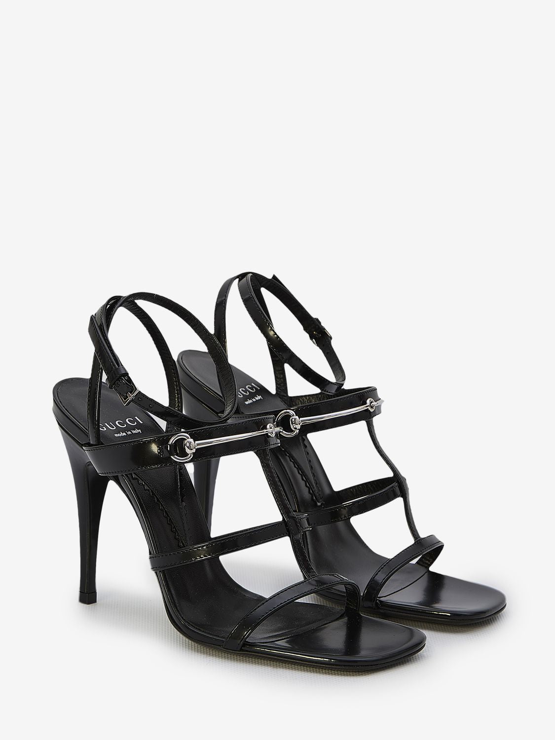 GUCCI White Leather Heeled Sandals with Horsebit Detail