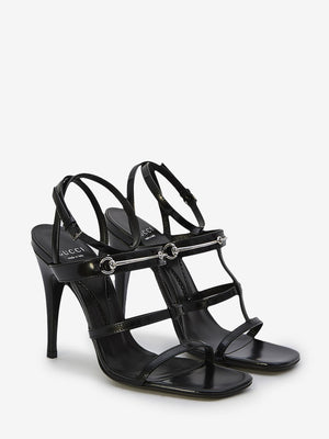 GUCCI Heeled Leather Sandals with Front Horsebit