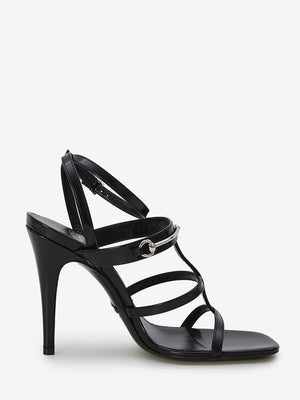 GUCCI Heeled Leather Sandals with Front Horsebit