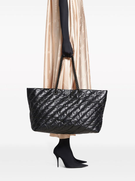 BALENCIAGA Quilted Leather Tote with Metallic Turn-Lock Closure and Chain Handles