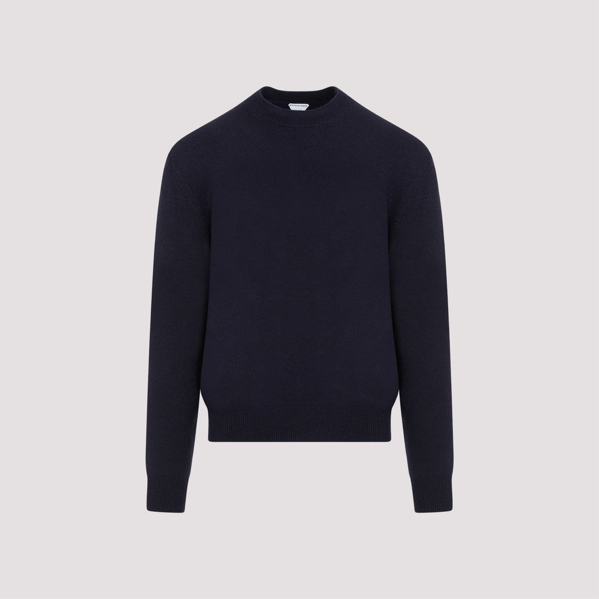 BOTTEGA VENETA Men's Cashmere Crewneck Jumper in Grey with Leather Patches and Intricate Elbow Design