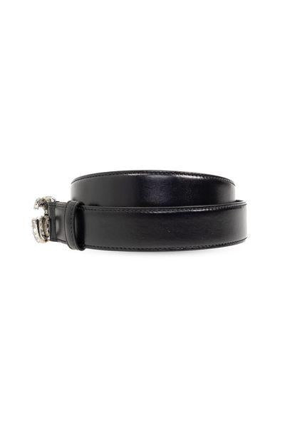 GUCCI Elegant Slim 1.2-Inch Leather Belt with Crystal Buckle