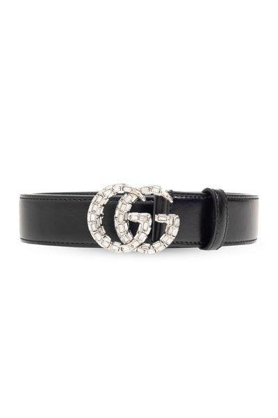 GUCCI Elegant Slim 1.2-Inch Leather Belt with Crystal Buckle