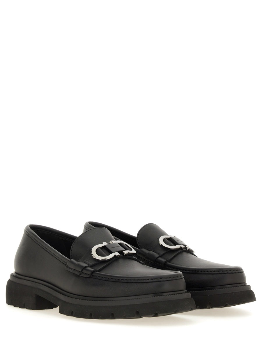 FERRAGAMO Elegant Leather Moccasin with Gancini Hook