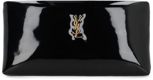 SAINT LAURENT Mini Shiny Canvas Clutch with Aged Gold-Tone Hardware