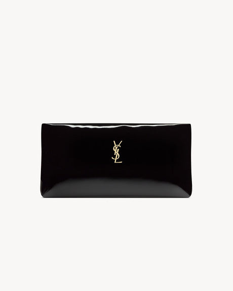 SAINT LAURENT Mini Shiny Canvas Clutch with Aged Gold-Tone Hardware