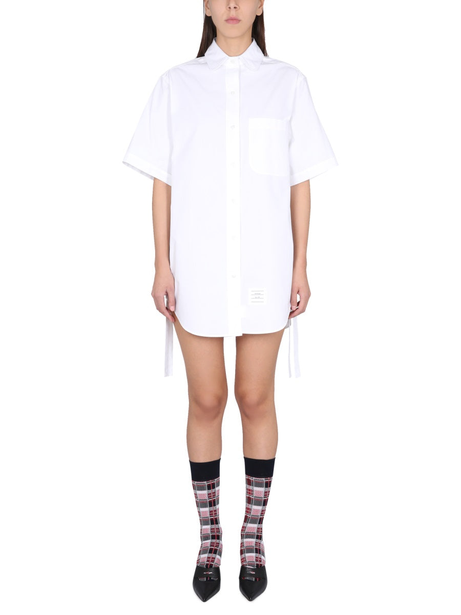 THOM BROWNE Mini Chemiser Dress with Round Collar