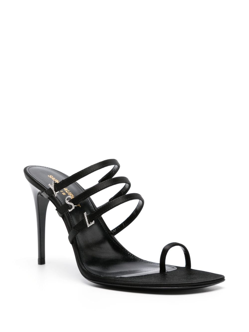 SAINT LAURENT Satin Heel Sandals with Crystal Embellishments - 95MM High Stiletto