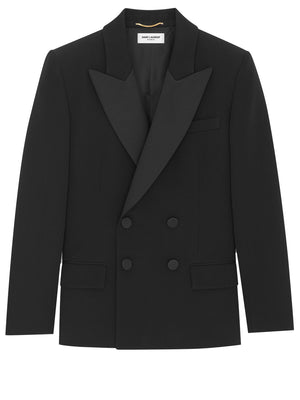 SAINT LAURENT Double Breasted Blazer with Peak Lapels