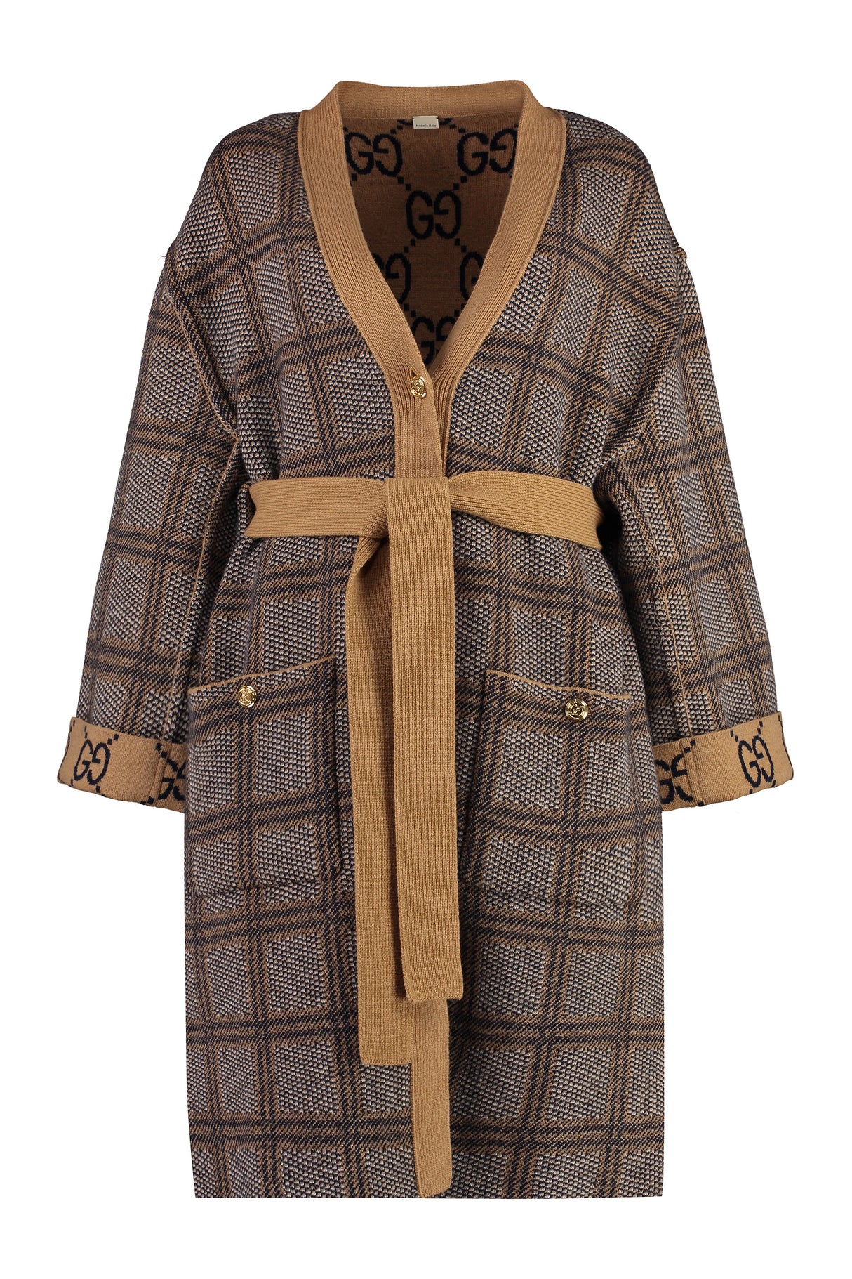 GUCCI Reversible Wool Cardigan with Coordinated Waist Belt