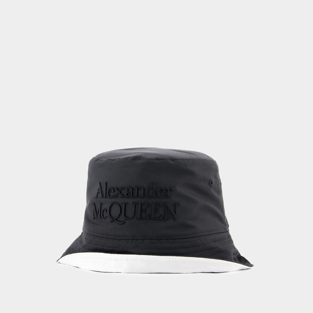 ALEXANDER MCQUEEN Black Low Rever Bucket Hat for Men - Spring/Summer 2024 Collection