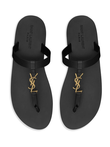 SAINT LAURENT Cassandre Logo Plaque Leather Sandals