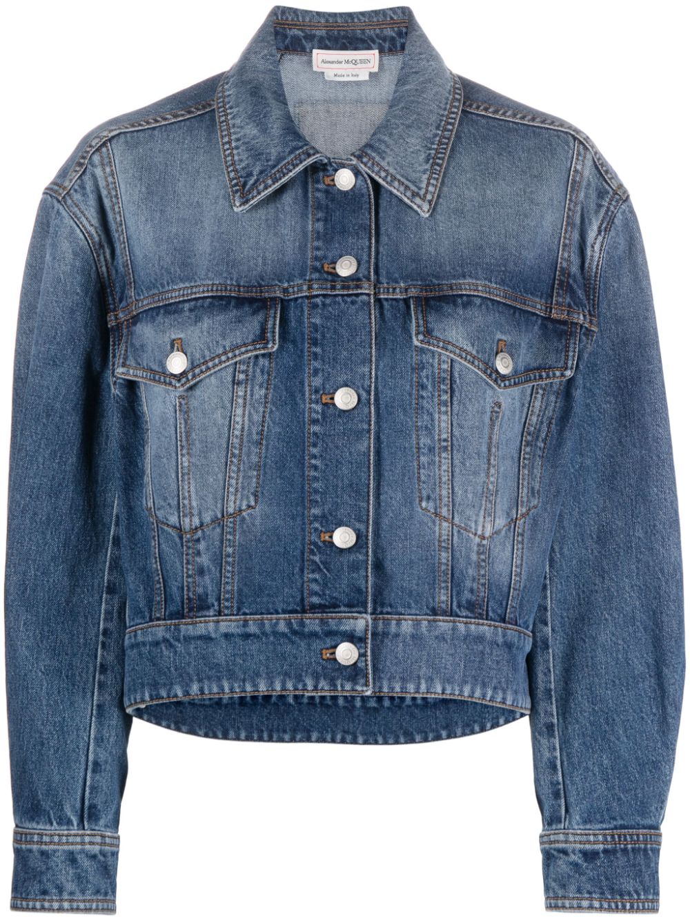 ALEXANDER MCQUEEN Cropped Denim Jacket with Classic Collar