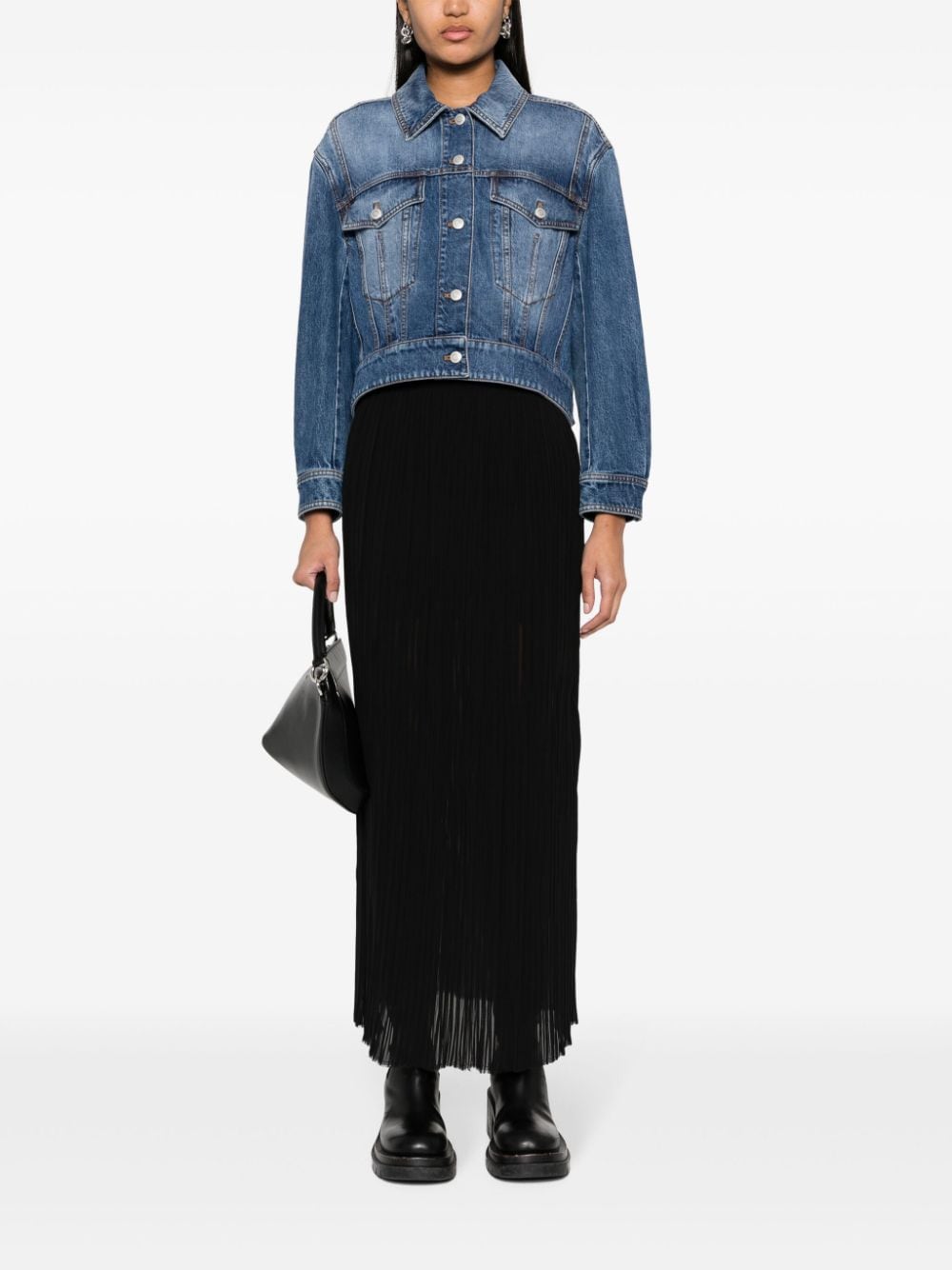 ALEXANDER MCQUEEN Cropped Denim Jacket with Classic Collar