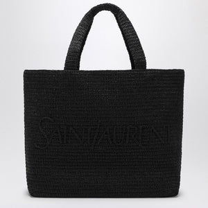 SAINT LAURENT 女性向けシックで実用的な黒いラフィアトートバッグ - SS24コレクション