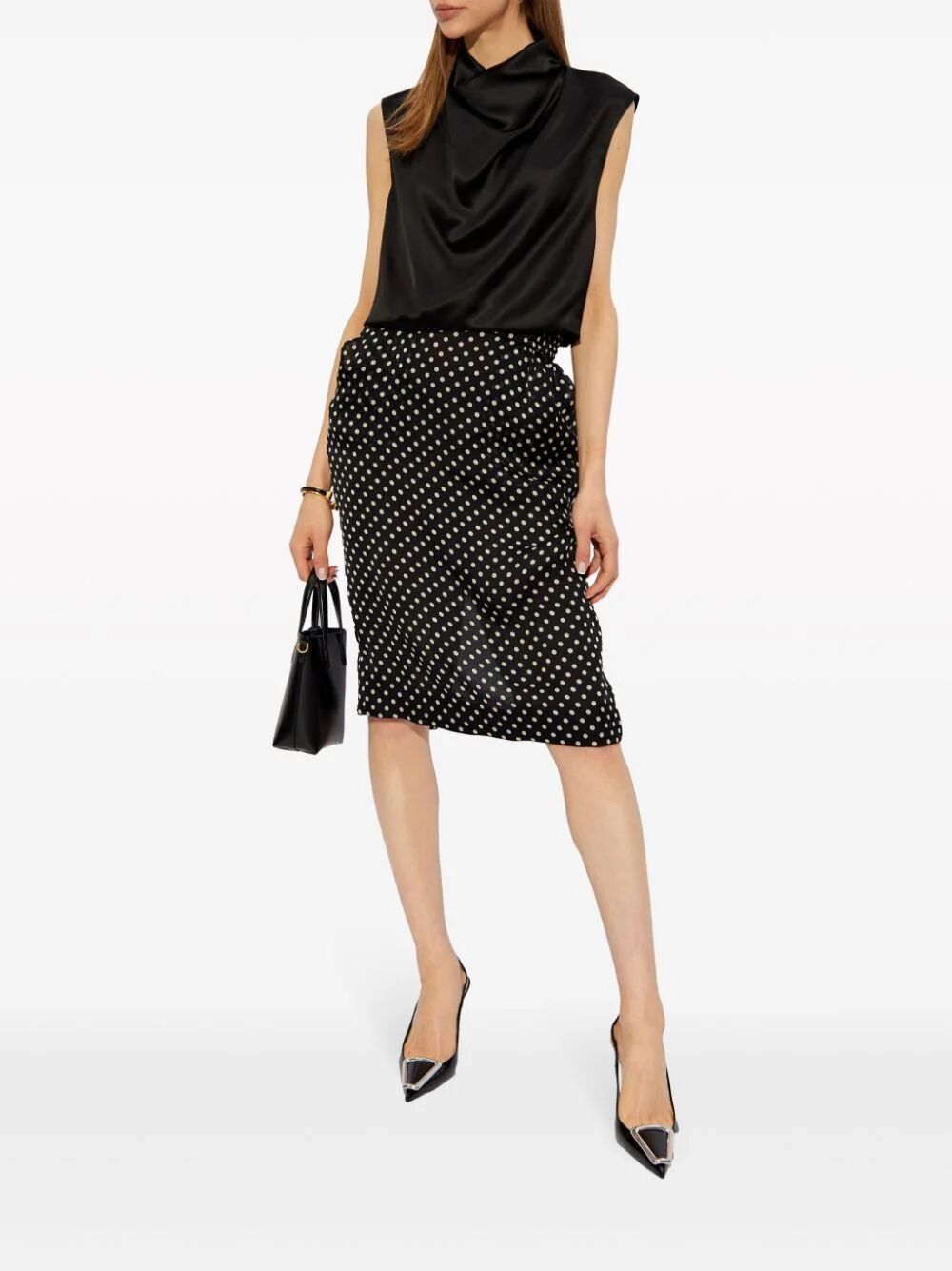 SAINT LAURENT Mini Dotted Silk Charmeuse Pencil Skirt