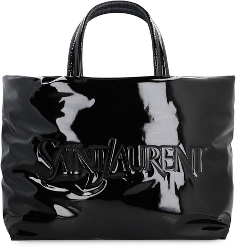 SAINT LAURENT シルクテック黒トートバッグ メンズ用 ジッパー付きポケット - 51x44x20cm