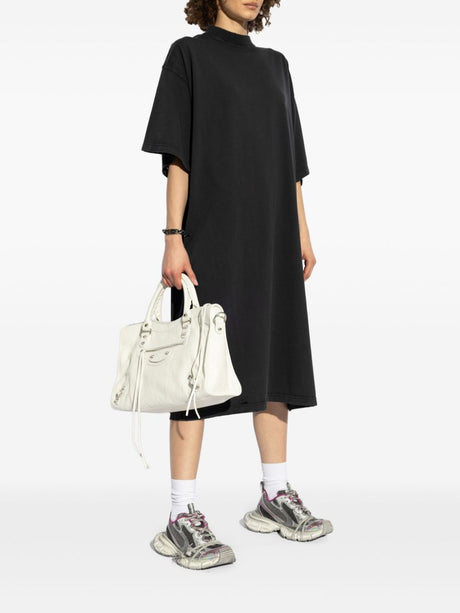 BALENCIAGA Vintage-Inspired T-Shirt Dress with Ribbed Crew Neck