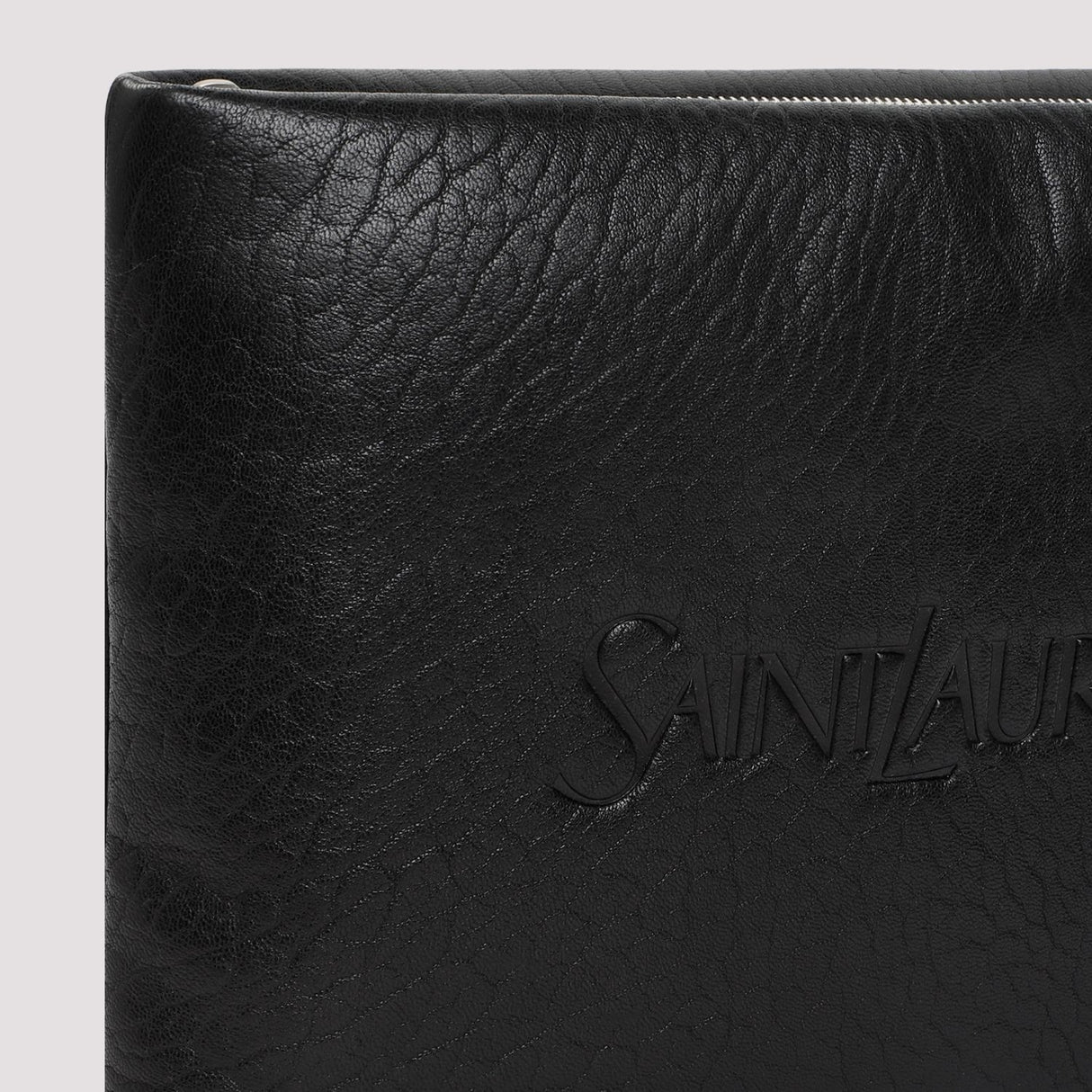 SAINT LAURENT メンズブラックレザーポーチバッグ for SS24