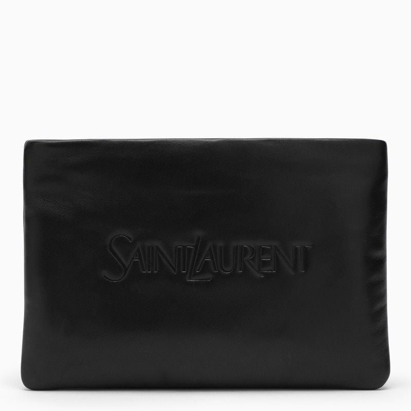 SAINT LAURENT Padded Black Lambskin Clutch Handbag | SS24 Collection