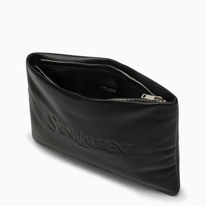 SAINT LAURENT Padded Black Lambskin Clutch Handbag | SS24 Collection