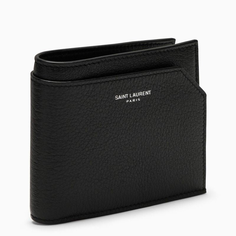 SAINT LAURENT メンズ黒シボ革コインパース付き長財布