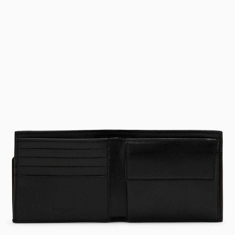 SAINT LAURENT メンズ黒シボ革コインパース付き長財布