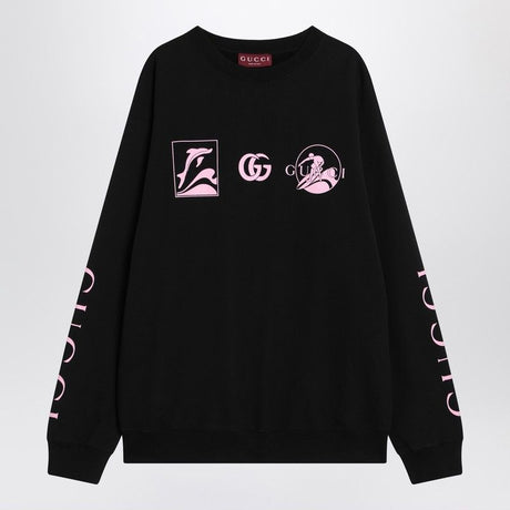 GUCCI Cotton Crew Neck Sweatshirt with Logo Prints