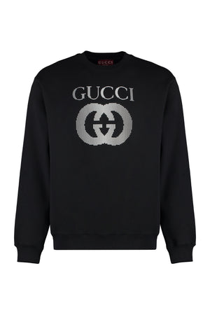 GUCCI メンズコットンクルーネックスウェットシャツ（ロゴ入り）