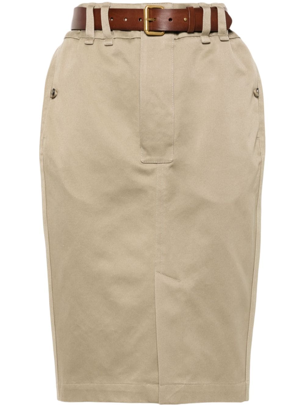 SAINT LAURENT High Waist Belted Gabardine Pencil Skirt