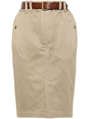 SAINT LAURENT High Waist Belted Gabardine Pencil Skirt