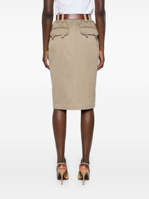 SAINT LAURENT High Waist Belted Gabardine Pencil Skirt