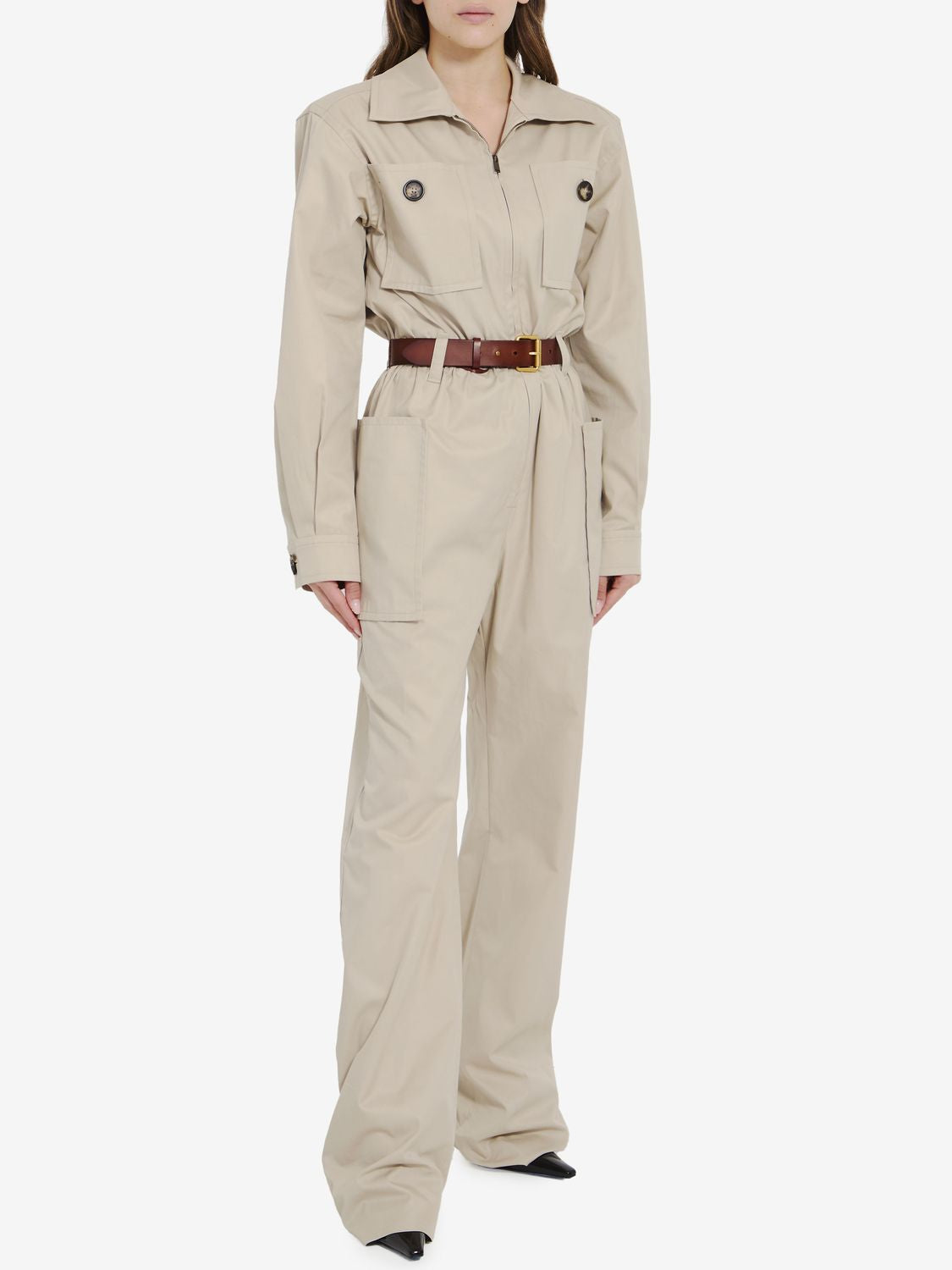 SAINT LAURENT Belted Organic Cotton Jumpsuit