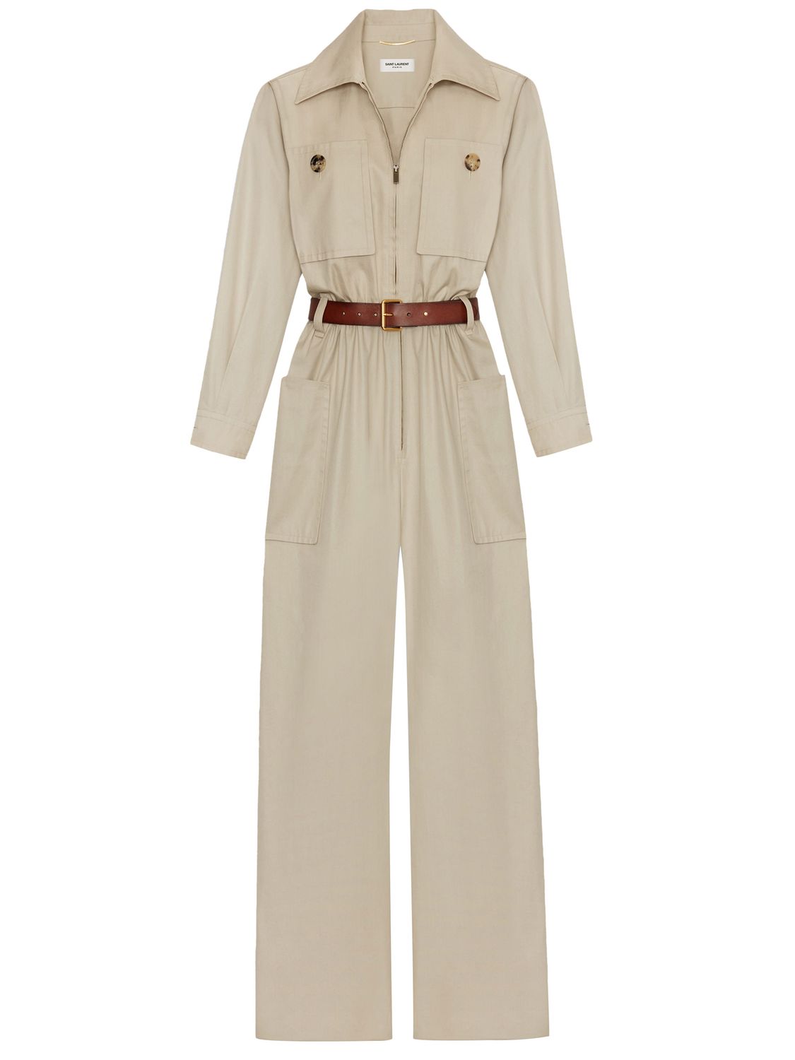 SAINT LAURENT Belted Organic Cotton Jumpsuit