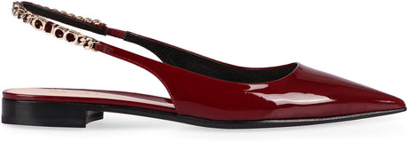 GUCCI Patent Leather Pointy-Toe Ballet Flats with Ankle Strap