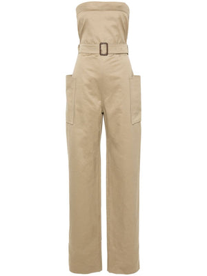 SAINT LAURENT Strapless Cotton Gabardine Jumpsuit with Detachable Belt